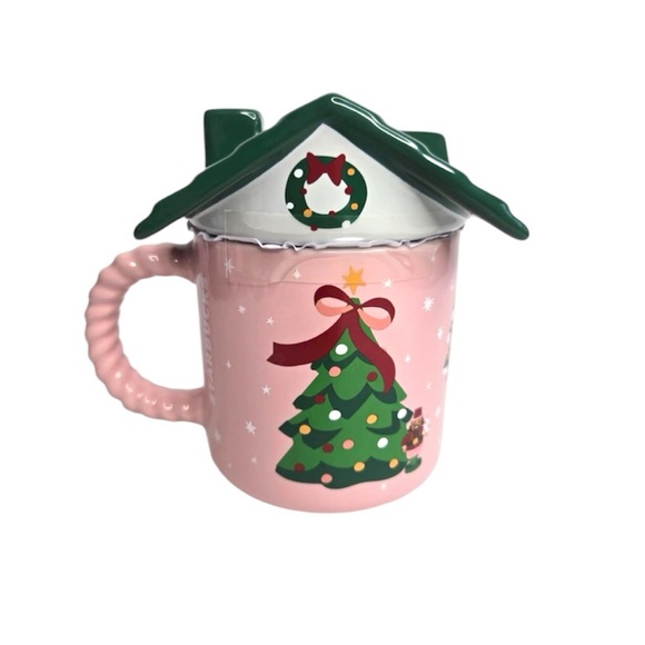 NWT STARBUCKS LIMITED EDITION 2025 PINK TEDDY BEAR CHRISTMAS HOUSE MUG - Picture 3 of 5